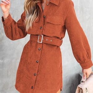 Never worn orange corduroy, long sleeve dress